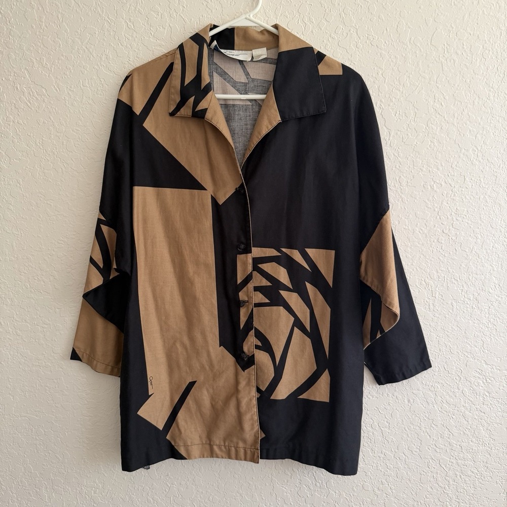 Vintage Catherine Ogust Penthouse Gallery Tunic Top Shacket Medium Black Brown